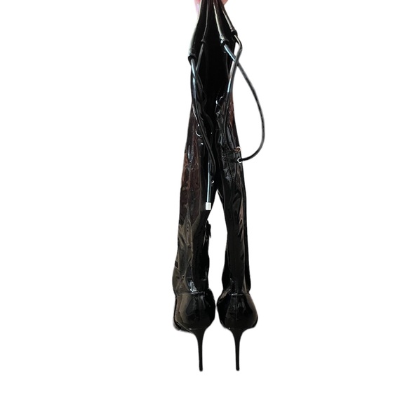 Patent Leather Knee High Boots Stilettos Black Women’s 7 1/2 Sexy Side Zipper . - Picture 2 of 7